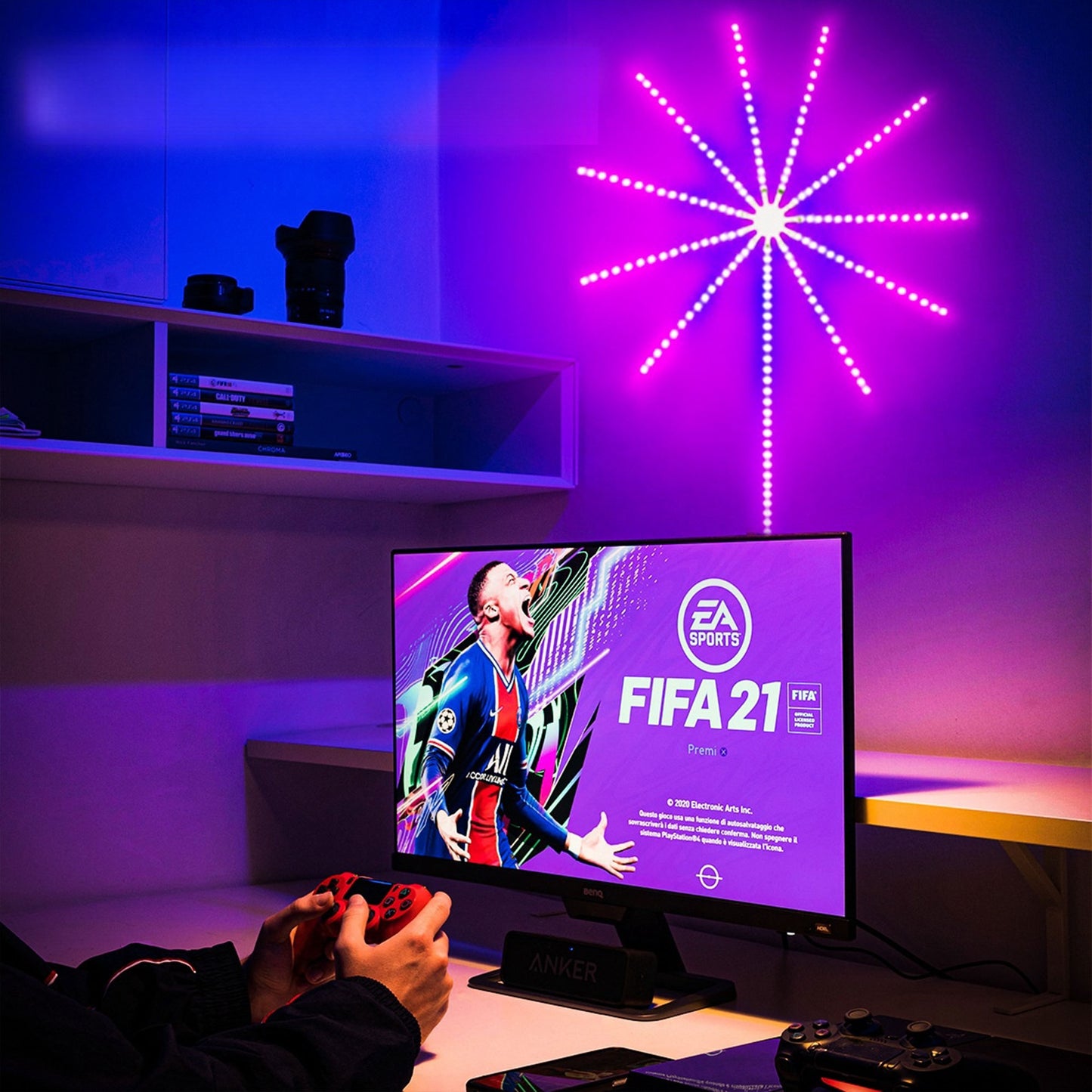 شريط الإضاءة الذكي – تأثير ألعاب نارية – تحكم عن بعد أو بالجوال – RGB ملون – إضاءة احتفالية قابلة للتخصيص