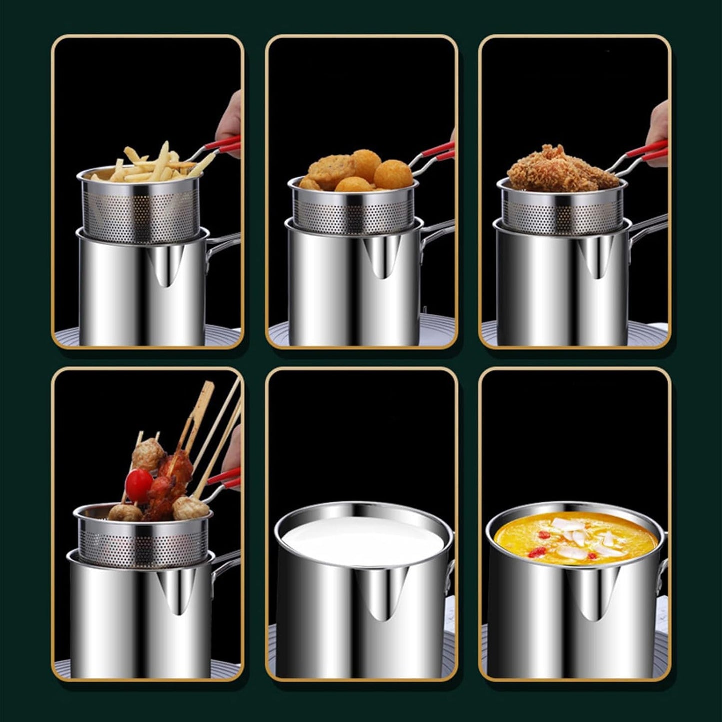 مقلاة قلي عميقة ستانلس ستيل 304 مع سلة تصفية – تسخين سريع، آمنة وسهلة التنظيف – مثالية لقلي البطاطس والدجاج